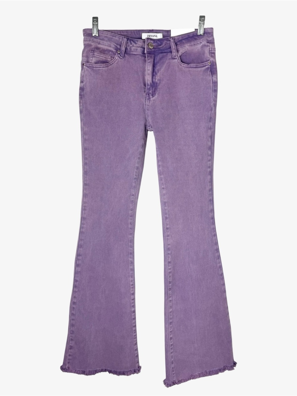 Zenana Lilac Plum Purple Acid Wash Kick Flare Jeans S Frayed Hem Boho Retro NWT